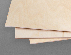 Birch plywood sheets are 3/16 inch thick and come in many sizes