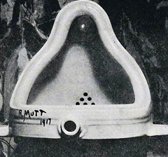 Marcel Duchamp's famous Fountain sculpture, made from a urinal with a pseudonym signature