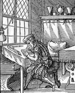 'Block Cutter at Work' woodcut by Jost Amman, 1568