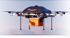Promotional image of the Amazon Prime Air drone and package