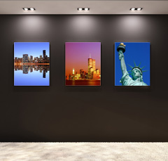 Adjustable recessed can lighting may be used in galleries