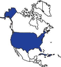 The United States of America within the continent of North America