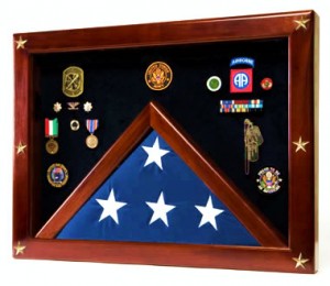 An example of a triangle folded flag, in a customized frame with divisions.