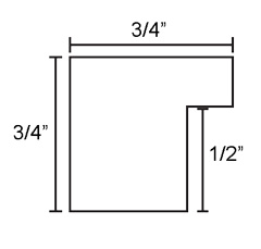Picture frame profile graphic showing frame face width, total depth, and rabbet depth
