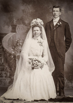 A vintage sepia-toned wedding photo