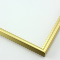 This simple metal picture frame has a smooth, frosted gold finish and curved profile. The outer drop edge has a tiny vertical ridge texture. 

.375 " width: ideal for small or medium artworks. Easily frame photographs, paintings or drawings on paper, or even Giclée canvas prints.
