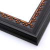 This solid wood frame features a matte black crown moulding profile.  At the inner edge of the deeply scooped face, the delicate design is brushed with bronze for an antique look that suits old paintings, prints and family photographs alike.

2.5 " width and 1 " high at outer edge: ideal for medium- to large-size images.