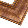 This large, reverse scoop profile frame features a textured gold foil over solid wood.  Raised beading adorns the inner lip and a line-dot print runs along the edge.  Various techniques give an antiqued look.

3.875 " width: ideal for large or oversize images.  This striking frame supplies the perfect border for a big oil or watercolour painting or print, or a high fashion photograph.