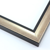 This simple, bold frame features scoop profile and gently distressed, gold foil face.  The inner lip is stepped down and painted a matte black, to match the outer drop edge.

1.25 " width: ideal for small or medium size artworks. Due to it