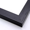 This heavy frame features simple, straight edges and a glossy black finish with wood grain details. 

Protruding 1.25 "es, a distinct division is achieved between art and wall. The deep rabbet also provides shadow box properties.

1.5 " width: ideal for medium size images.  The simple, classic nature of this frame, and it